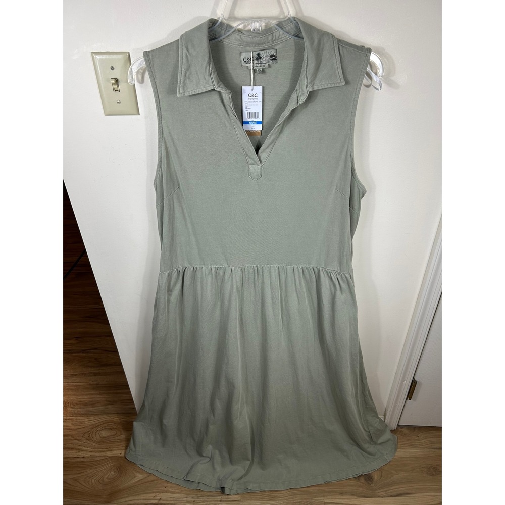 C&C California Polo Dress Womens XL Sage Sunwashed Sleeveless Tiered Knit Midi